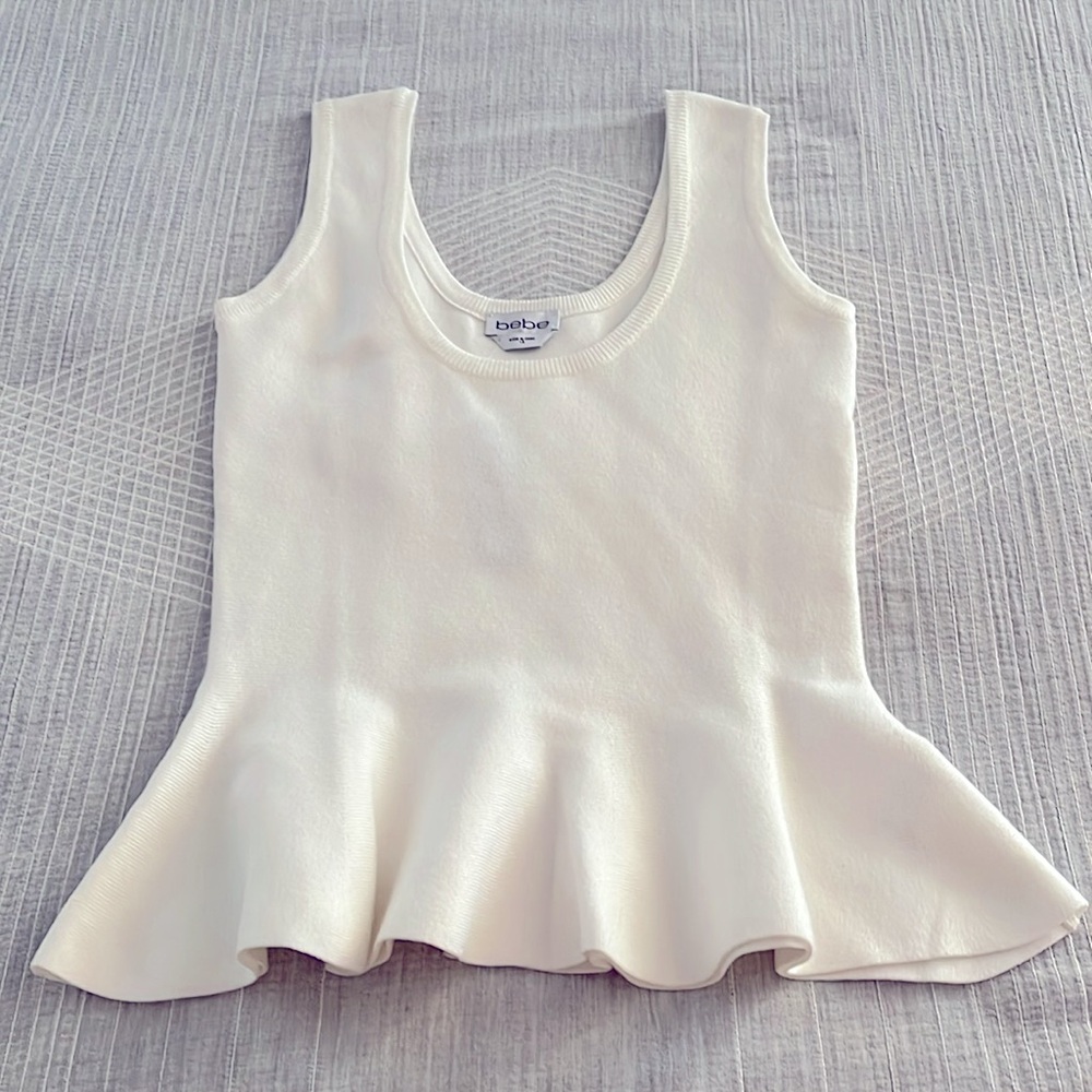 Bebe Bandage Peplum Top Egret XS - Picture 5 of 7